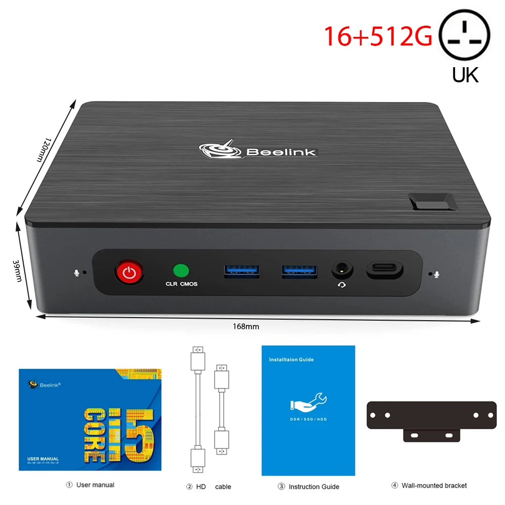 

BEELINK GTI Mini PC i5-8260U CPU 8+256G/ 16+512G DDR4 WIFI6 Bluetooth 5.0 1000M Win10 UHD 4K Display Smart Mini PC Home Office