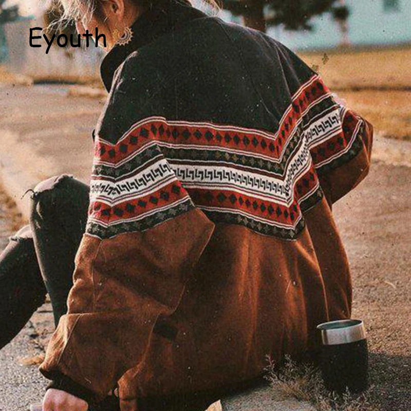 

Винтажное приталенное пальто, куртки с хлопковой подкладкой, пальто большого размера с принтом и длинными рукавами, женская верхняя одежда ...