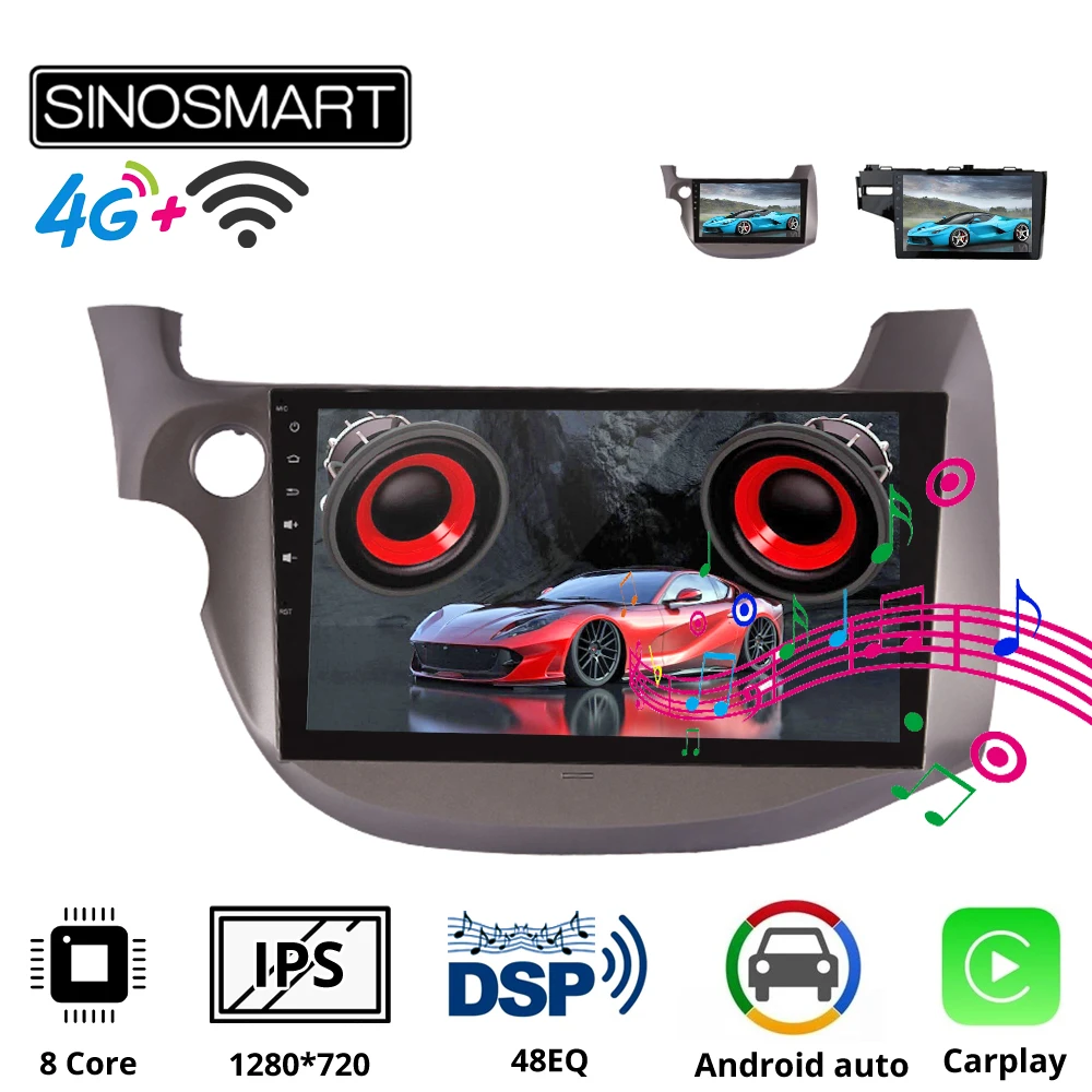 

Sinosmart автомобильный радиоприемник с навигацией GPS для Honda Fit 2008-2014 2din 2.5D IPS/QLED экран 8 ядер, DSP 48EQ