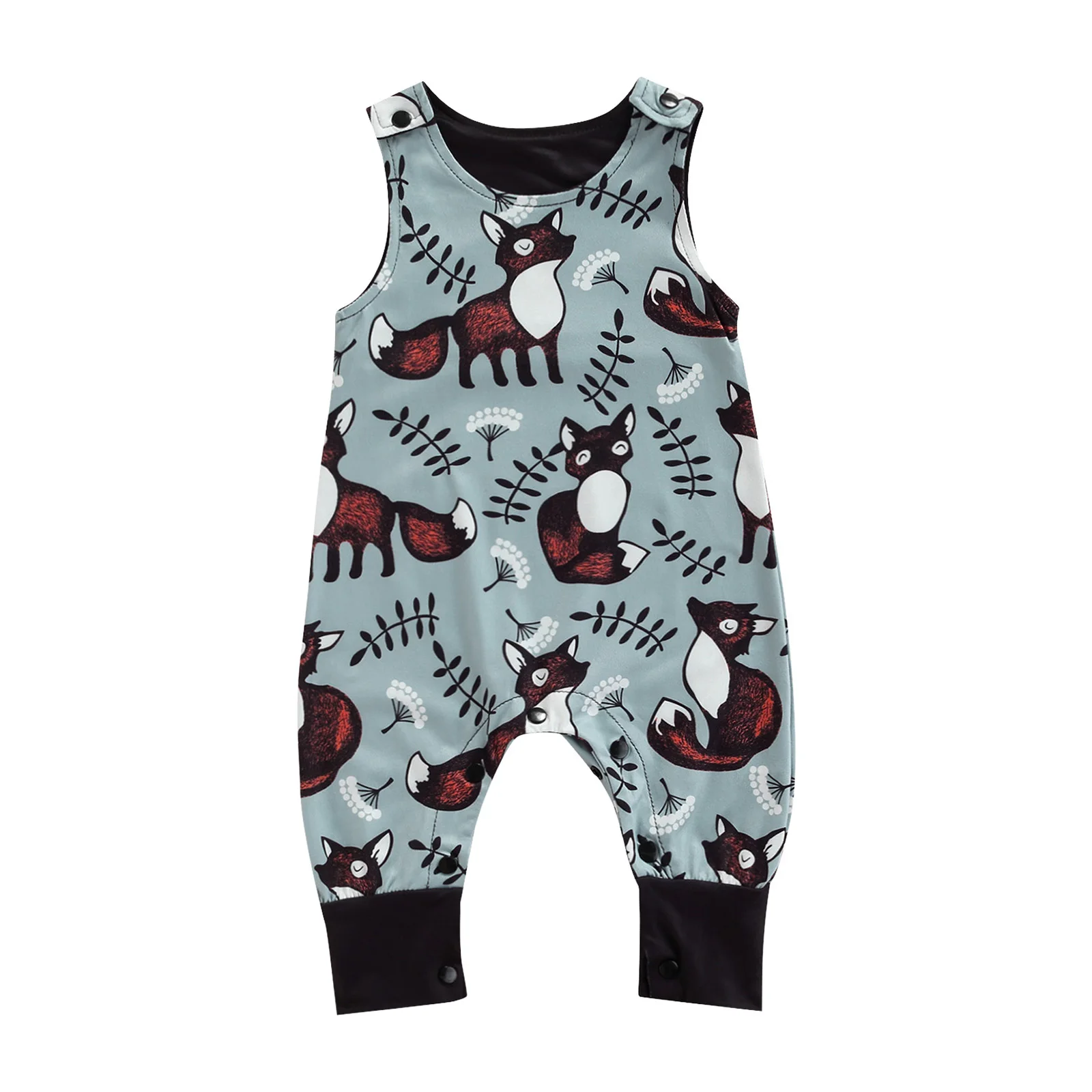 

Toddler Baby Clothes Babies Casual Romper Fox and Leaves Printed Pattern Sleeveless Round Collar Jumpsuit Children's Clothing