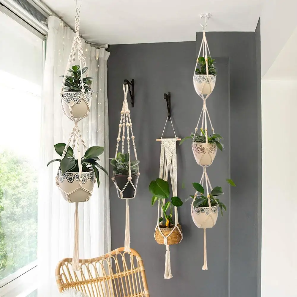 

Hot sales 100% handmade macrame plant hanger flower /pot hanger for wall decoration countyard garden pot tray for plant basket