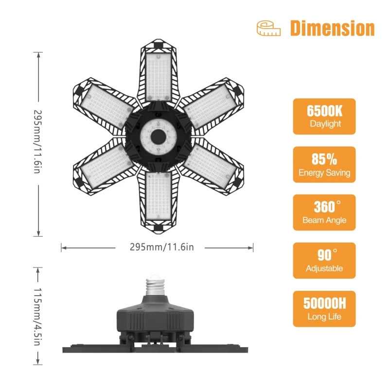 

Led Six Leaf Garage Light Foldable Garage Ceiling Lamp Deformation Basement Indoor Outdoor Deformation High Bay Hotsale Light