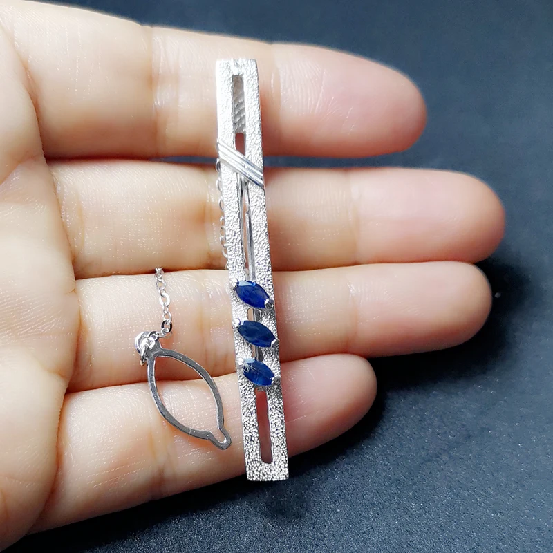 Мужской зажим для галстука с сапфиром натуральный сапфир бесплатная доставка