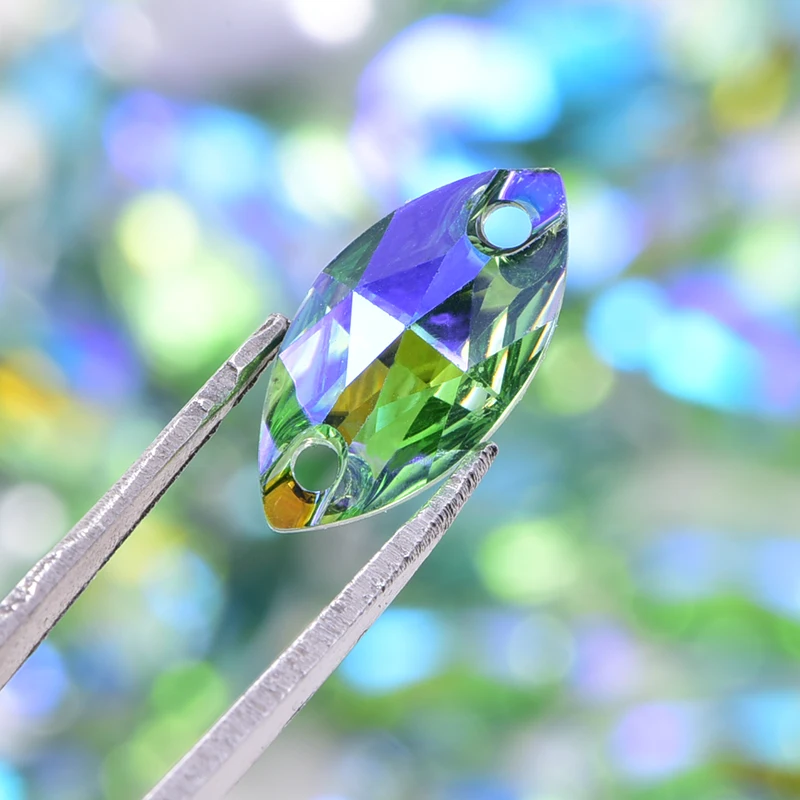 Разноцветные стразы конский глаз пришивные из смолы с плоским основанием