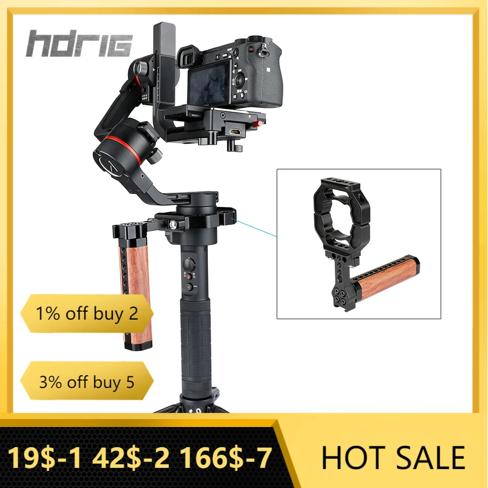 HDRIG Light Weight Camera Vlog Cage With Extension Mounting Ring & Wooden Handgrip For DJI Ronin S Gimbal Stabilizer