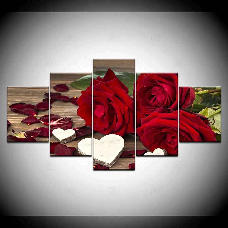 

Printed Canvas Painting Wall Art 5 Panel Beautiful Roses Cuadros Decoration Painting Modular Pictures On The Hall Wall Framework