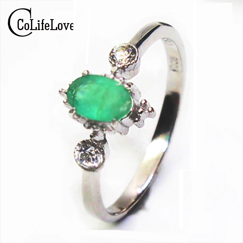 

Classic Emerald Wedding Ring for Woman 0.5 Ct Natural Emerald Gem Solid 925 Silver Emerald Gemstone Ring Best Valentine Day Gift