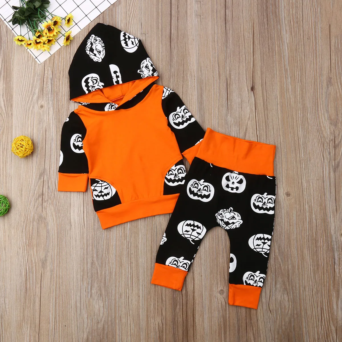 

Toddler Kids Cotton Hooded Clothes Set Baby Boy Girl Halloween Outfits Children Hoodies Tops + Long Pants Autumn Clothes Set
