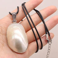 natural shell charms necklace irregular egg shape mother of pearl shells alloy pendant leather chain necklaces for women jewelry