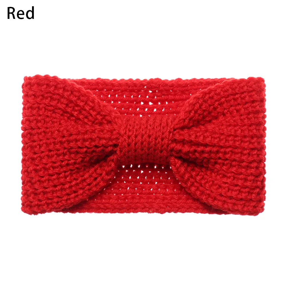 red Новинка, женские вязанные крючком шерстяные повязки на голову, зимние богемные плетеные повязки для волос, одноцветные повязки для волос ручной работы - Цвет: red