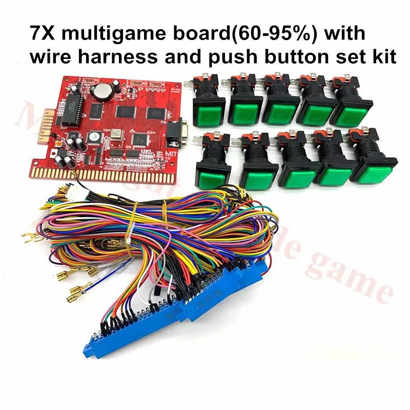 Multigame 7X game pcb Red board Game Board 7 in 1 poker games 36+10 pin wires 10pcs led Button Game Machine