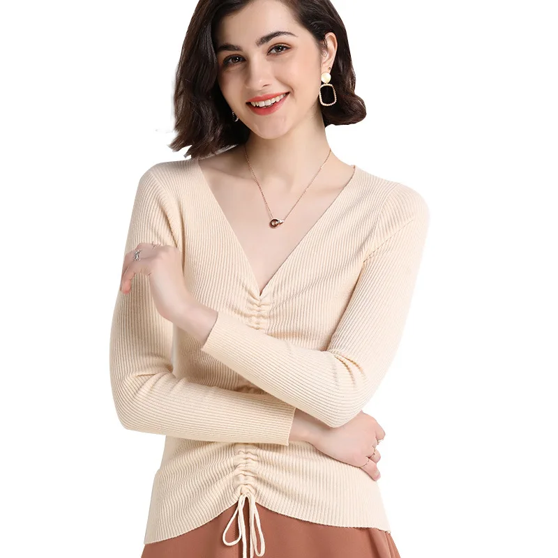 2019 New Women's Fashion V-Neck Sexy Sweater Slim Knit Base Coat Winter Clothes Women | Женская одежда