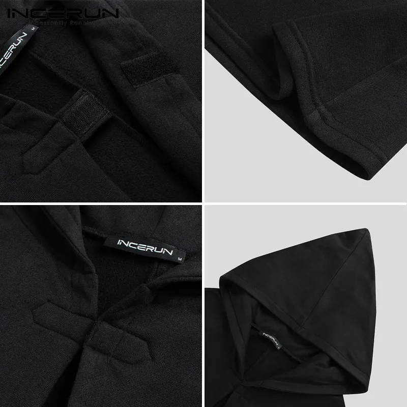 

INCERUN Men Cloak Solid Color Casual Coats Hooded Baggy Ponchos Button Punk Style Streetwear Fashion Mens Long Trench Outerwear