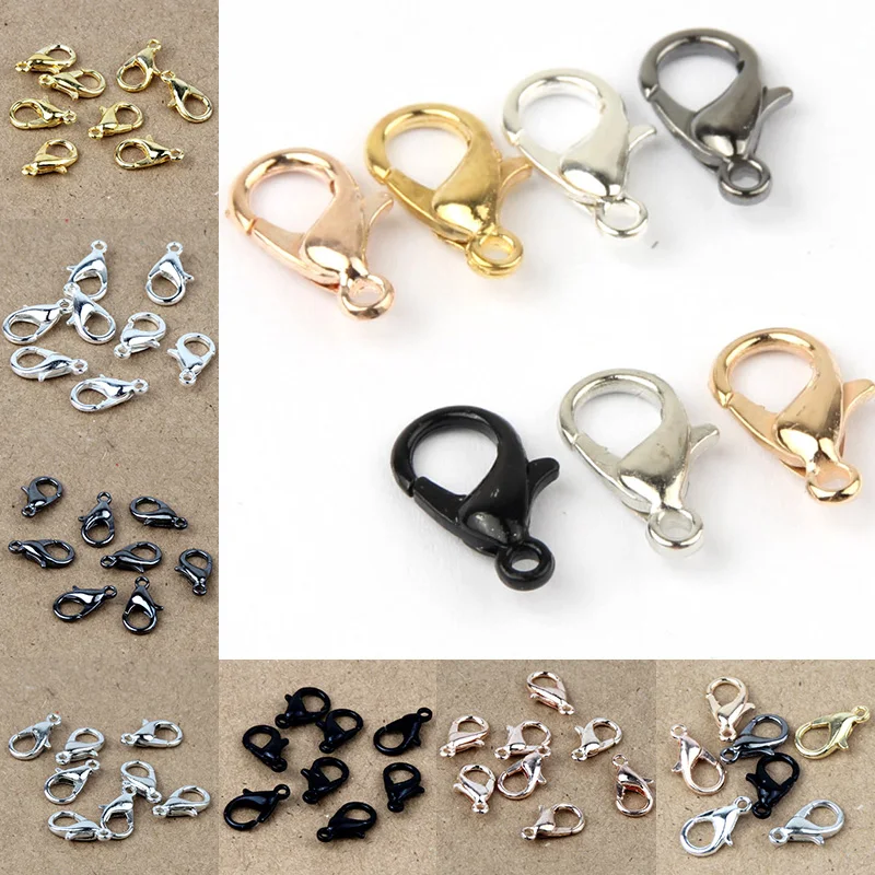 

12x6mm/14x8mm 8 Colors Fashion Jewelry Findings Alloy Lobster Clasp Hooks for Necklace&Bracelet Chain DIY Accessories Supplier