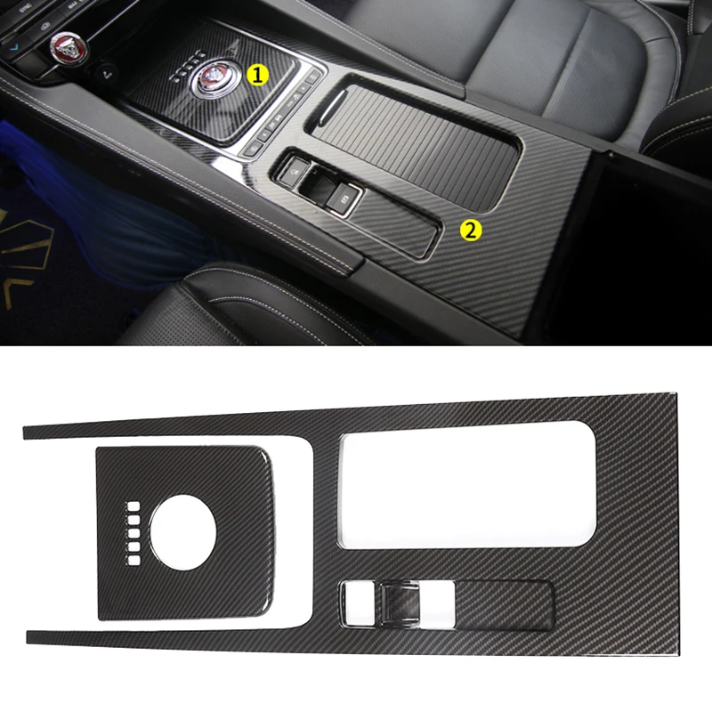 

For Jaguar F-PACE 2018-2020 ABS Carbon fiber texture Water Cup Holder Panel Cover Trim 2pcs Car styling accessories