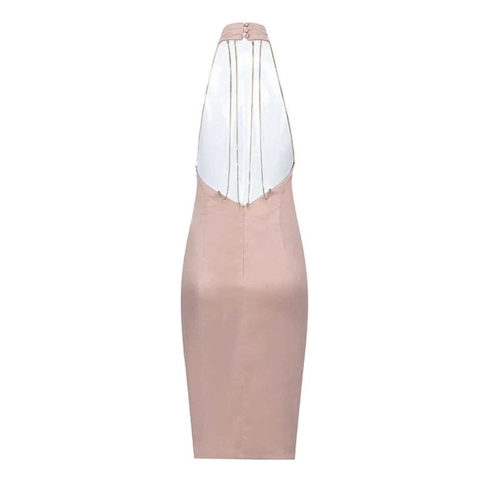 

2020 Autumn Fashion New Sexy Backless Sleeveless O-Neck Necklace Bodycon Dress Club Celebrity Party Runway Dress Vestidos