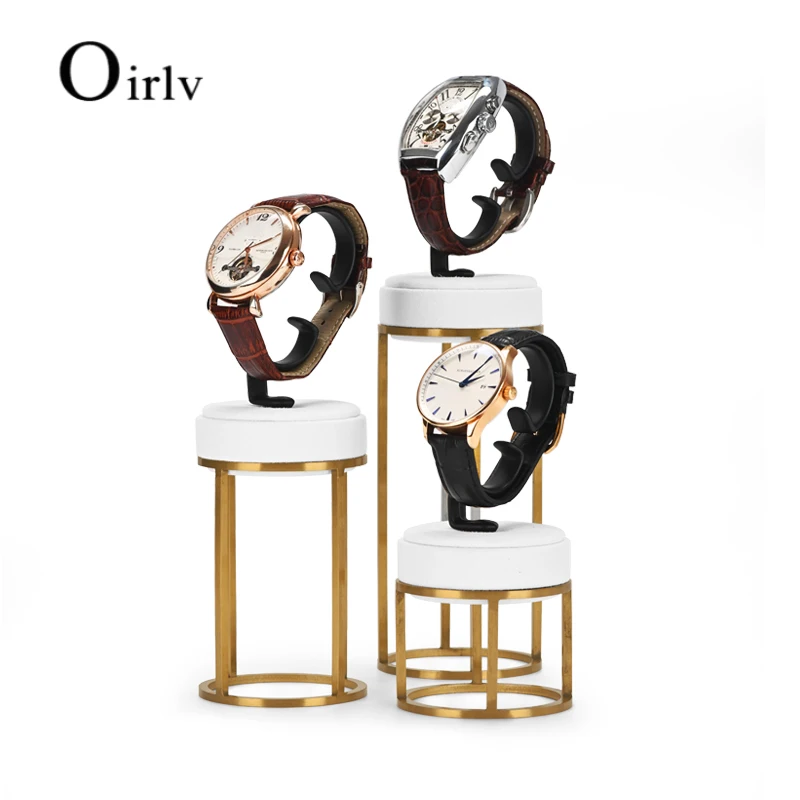 Oirlv Newly White Metal Watch Display Props Set Watch Display Stands with Microfiber Jewelry Organizer Stands for Shop Cabinet