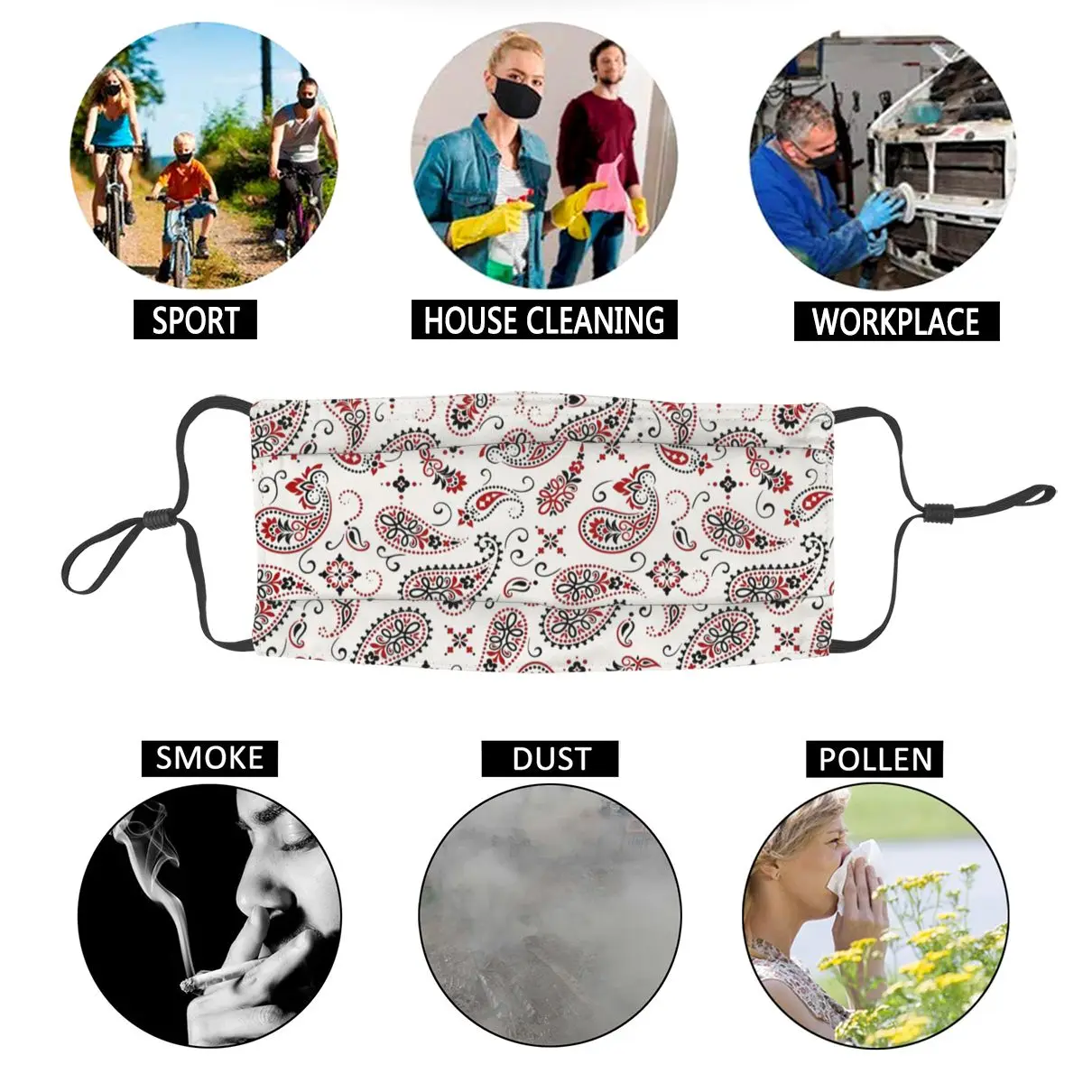 

White Bandana Pattern Non-Disposable Mouth Face Mask Anti Haze Dustproof Mask Protection Cover Respirator Mouth Muffle