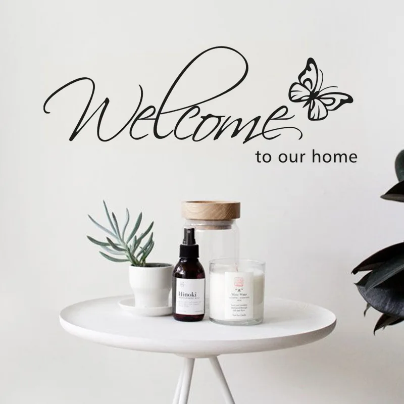 

Welcome To Our Home Butterfly Text Patterns Wall Stickers Home Decor Living Room Decorative Sticker