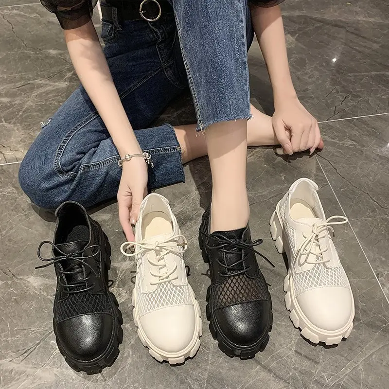 

2020 spring and autumn new mesh breathable all-match single shoes women fashion thick bottom thick heel small leather shoes X336