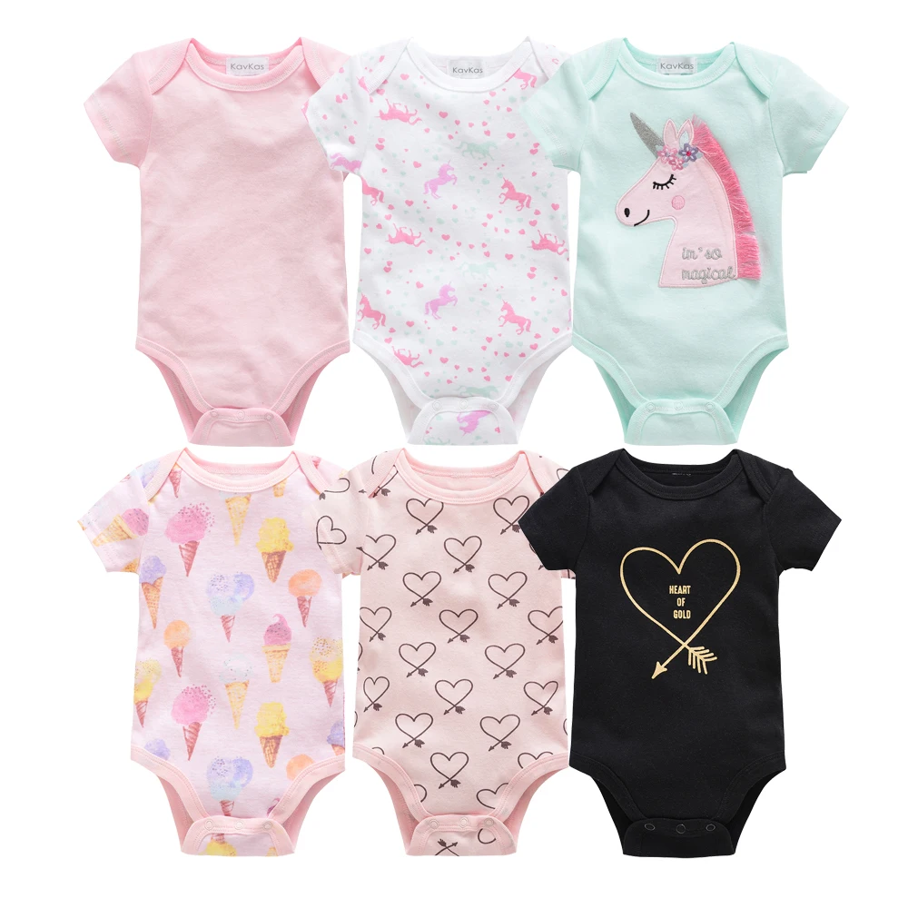 

Honeyzone 6 3 Pcs/set Baby Girl Clothes Lovely Cat Unicorn Design Cotton Short Sleeve Bodysuits 0-12 months Infant Clothing