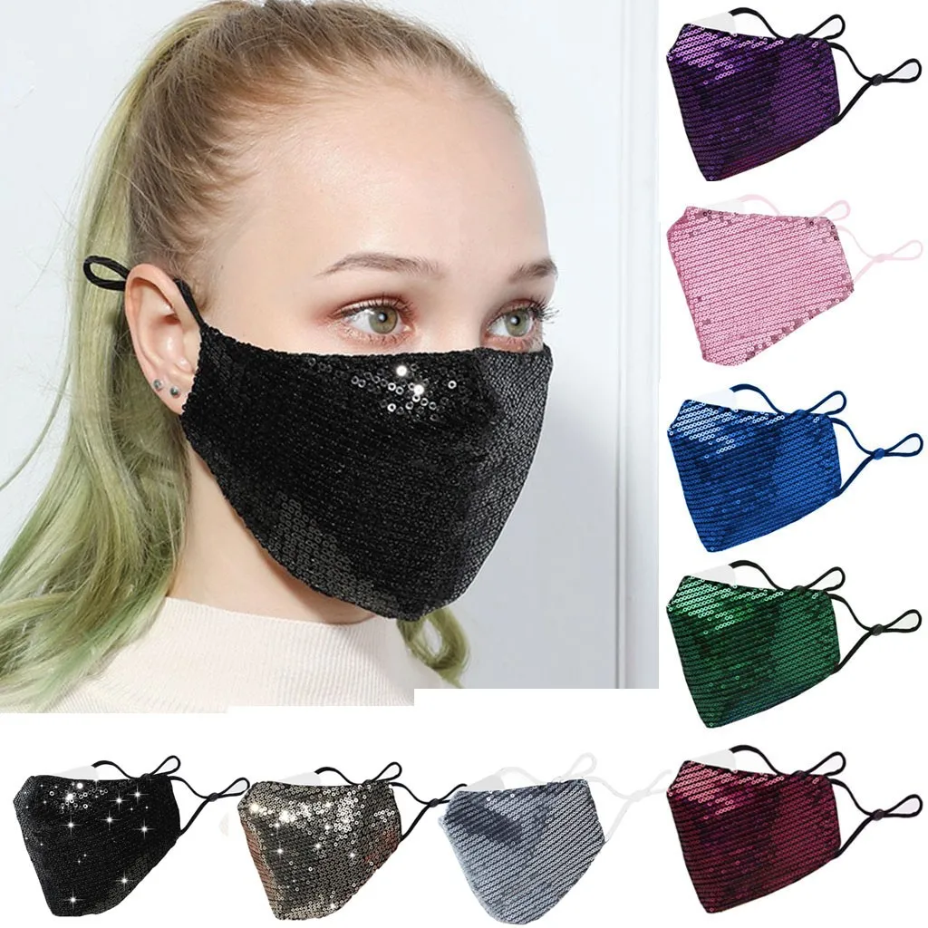 

Outdoor Mouth Mask Washable Reuse Face Mask Sequins Adjustable Protect Mask Unisex washable mask Mascarilla reutilizable