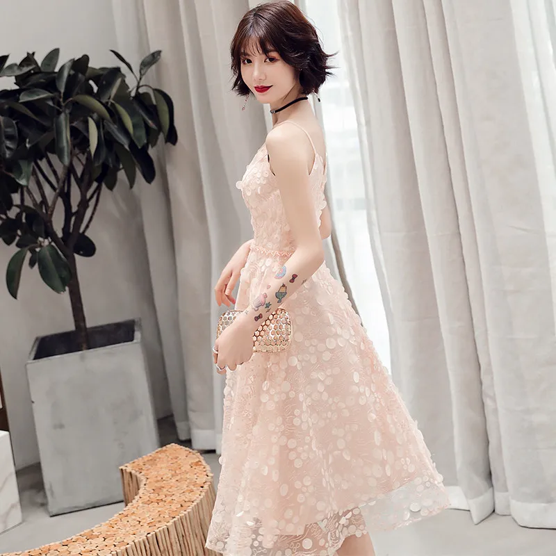 

Pink Fairy Evening Dress Sexy Spaghetti Strap Party Dress Beads Sequins Banquet Dress Temperament V-neck Prom Dress Oversize 3XL