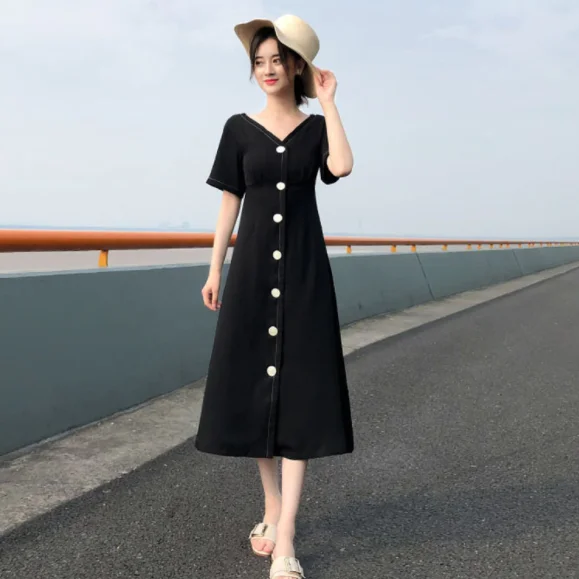 Летнее осеннее женское платье Vestidos с v образным вырезом коротким рукавом и