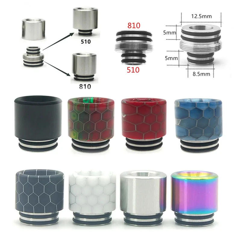 

810 510 Stainless Steel Anti-fried oil Honeycomb Wide Bore Two-in-one Drip Tip For V12 Prince/ Universal 510-810 Atomizer