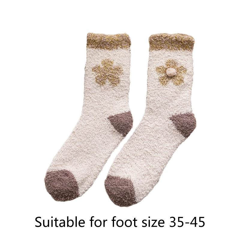 

10 Pairs Women Men Winter Coral Velvet Fuzzy Slipper Socks Sweet Floral Jacquard Thicken Warm Home Sleeping Hosiery Gift