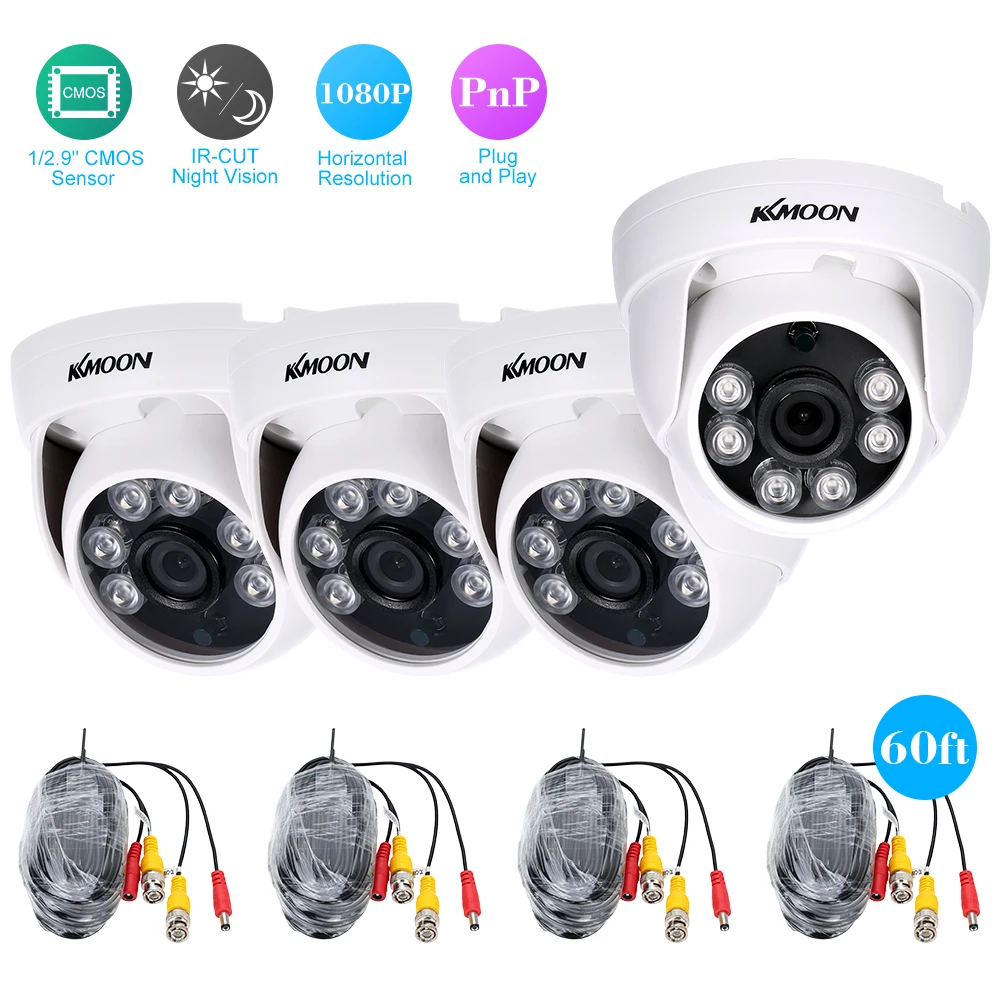 KKmoon 4*1080P 2000TVL AHD камера ИК CCTV Камера + 4 * 60ft кабель наблюдения Поддержка IR CUT Ночное