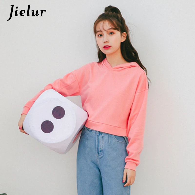 УКОРОЧЕННЫЙ ТОП Jielur с капюшоном и милым принтом сзади Женская S-L худи модная
