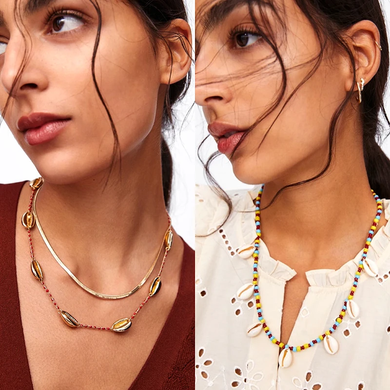 

Bohemia Vogue Shell Necklace Vintage bead Hand-knitted Choker Decorations Red Crystal Women's Neck Chain for Women Jewelry