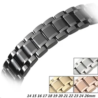 spot flat head five bead solid stainless steel watch with 22mm watchband black steel watchband double press butterfly buckle