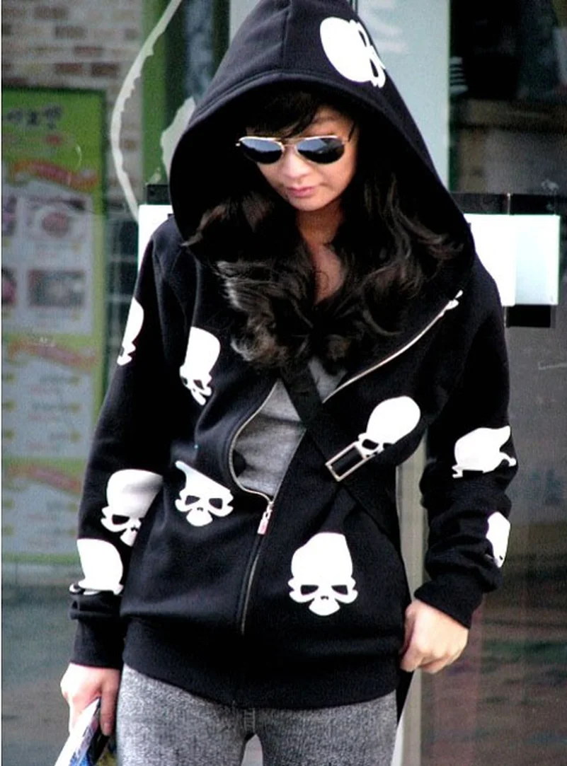 2022 New Product Women's Skull Zipper Hooded Fashion Casual Hoodies Jacket Coat Tops Harajuku Female