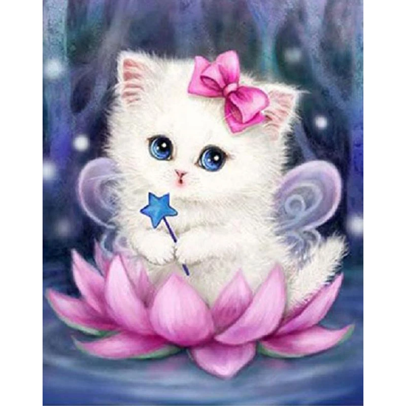 5d алмазная живопись полная квадратная/круглая Алмазная Вышивка Белый Кот