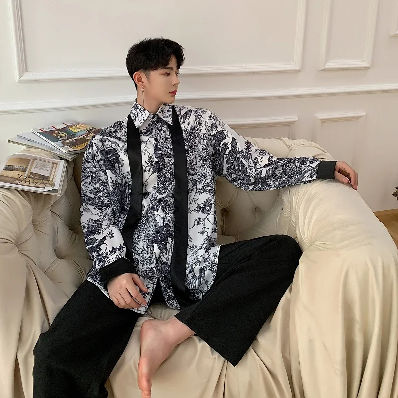 Мужская Повседневная Свободная рубашка с длинными рукавами и галстуком-бабочкой