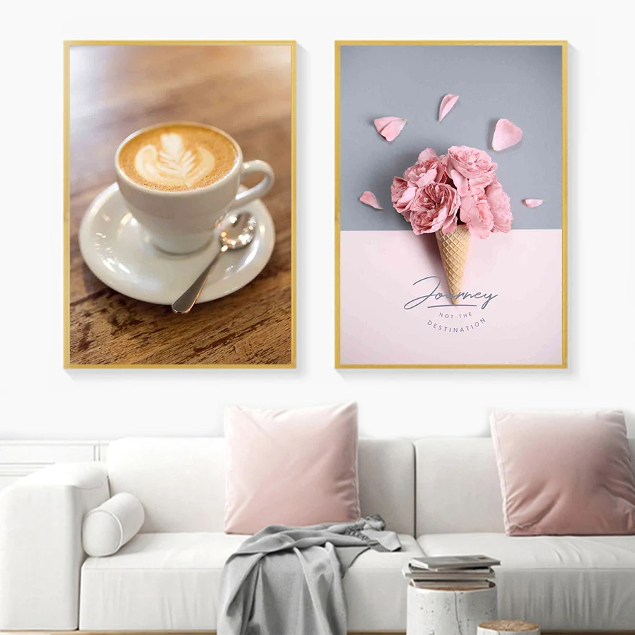 Макарон конус Кофе Торт черника цветок настенная Картина на холсте