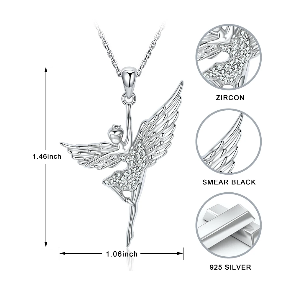 

925 Sterling Silver Elegant Ballet Pendant Chain Seek Dream Wings Swan Dance Girl Necklace for Women Fine Jewelry Christmas Gift