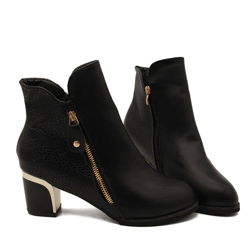 

Plus Size Ankle Boots Women Platform High Heels Buckle Shoes Thick Heel Short Boot Ladies Casual Footwear