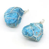 natural druzys stone pendant irregural blue agates winding silver pendant charms for making diy jewerly necklace 30x40 35x45mm
