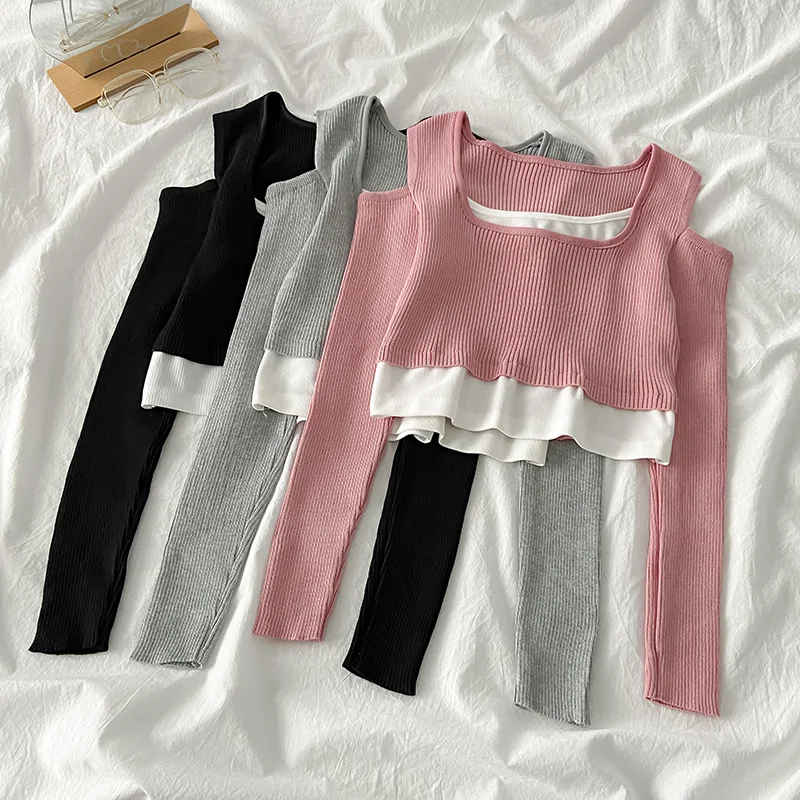 

Женская футболка из двух предметов с открытыми плечами и длинным рукавом