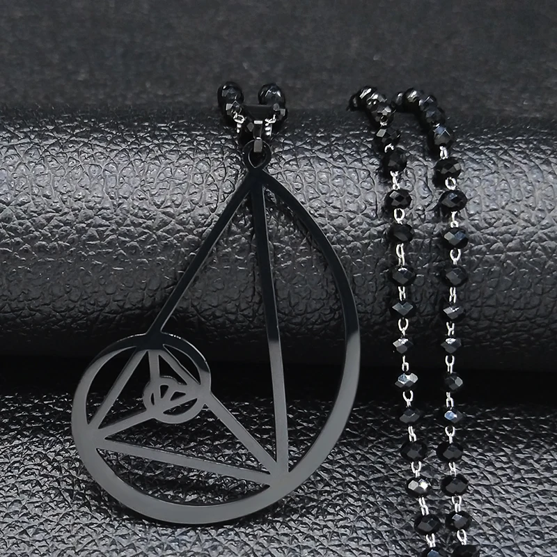 2022Trendy Black Color Triangle Stainless Steel Necklace - Fibonacci Ratio Pendant (3.5mm) size With 60cm Chain Jewelry N1935 купить по