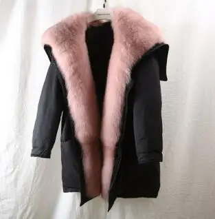 black-pink ZiZhen пуховое пальто из натурального Лисьего меха съемный воротник на молнии и капюшон длинное пальто 190903-2 - Цвет: black-pink