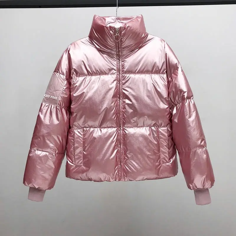 No hat pink 3 Женская зимняя куртка с воротником из натурального Лисьего меха, серебряная пуховая куртка, двусторонняя пуховая парка на утином пуху, теплая блестящая куртка - Цвет: No hat pink 3