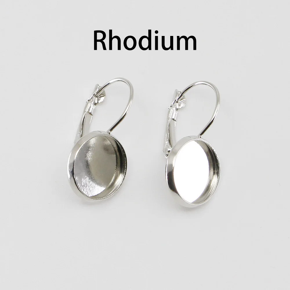 Rhodium Круглый Французский рычаг кабошон серьга установка серьга с пустым основанием Камея обрамление лоток 8 10 12 14 16 18 20 25 мм DIY ювелирных изделий - Цвет: Rhodium