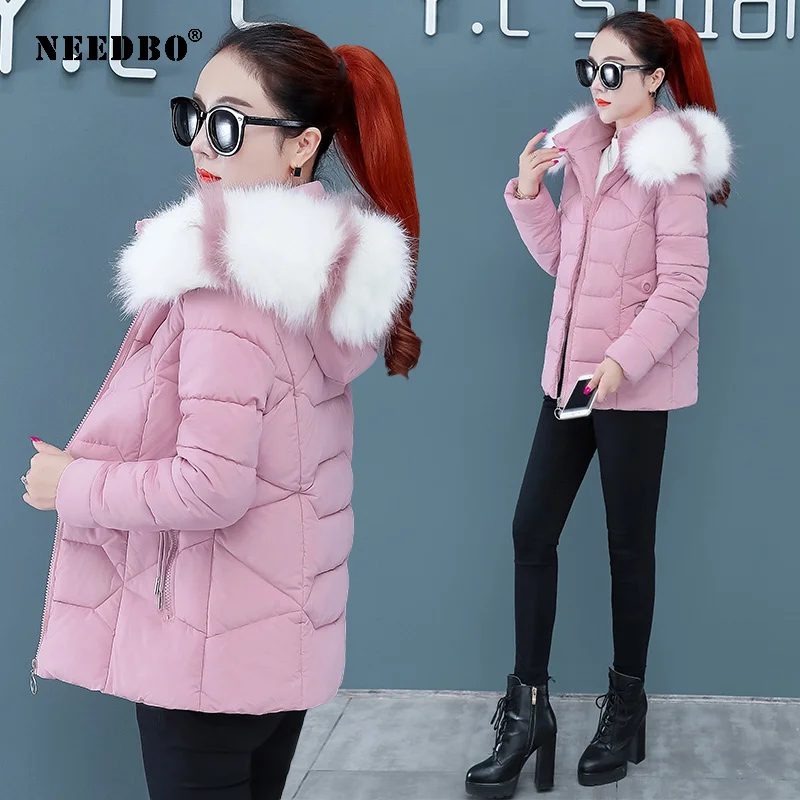 NEEDBO Winter Jacket Women Fur Collar Parka Casual Warm Woman Winter Coats Puffer Jacket Padded Outwear Coat Women Oversize