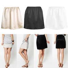 Women Elastic Waist Half Slip Petticoat Skirts Underskirt Lady Crinoline Milk Silk White Lace Commuter Office Ladies Skirt (1)