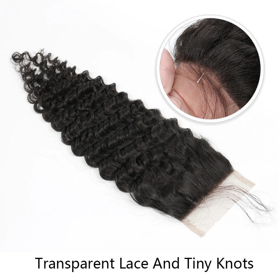 Прозрачные бразильские кудрявые человеческие волосы 4x4 с глубокой волной