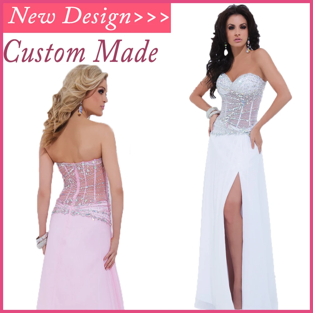 

nova chegada sexy wv-293 querida mangas com beading cristal vestidos chiffon prom rosa branco prom dresses